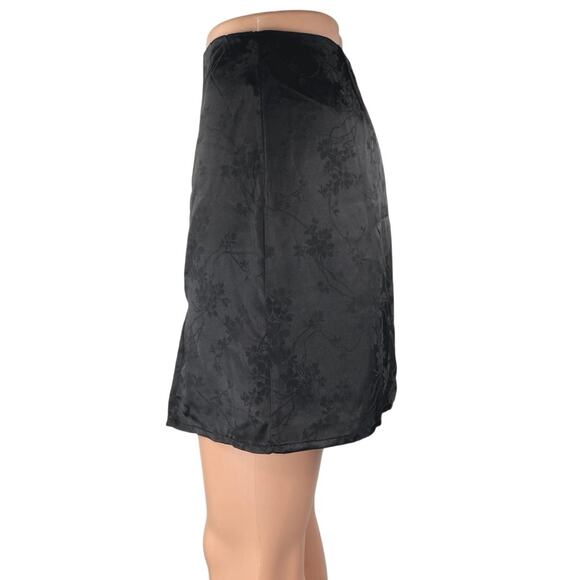 Mi Ami Black Silk Satin Floral Jacquard Slit Zipper Mini Straight Pencil Skirt M - Picture 2 of 5
